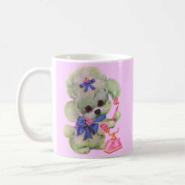  cute poodle with pink telephone coffee mug (Left)