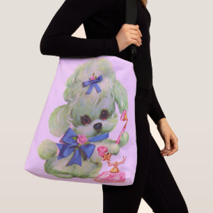cute poodle with pink telephone crossbody bag