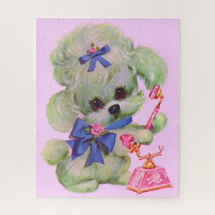 cute poodle with pink telephone jigsaw puzzle