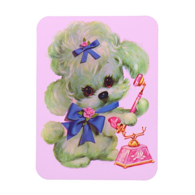 cute poodle with pink telephone magnet (Vertical)