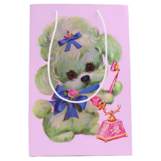 cute poodle with pink telephone medium gift bag