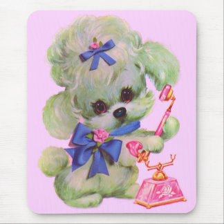 cute poodle with pink telephone mouse pad