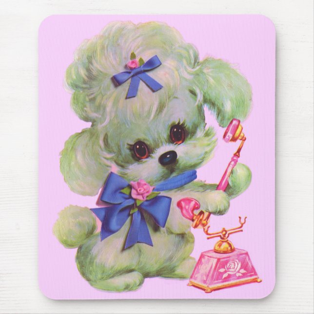 cute poodle with pink telephone mouse pad (Front)
