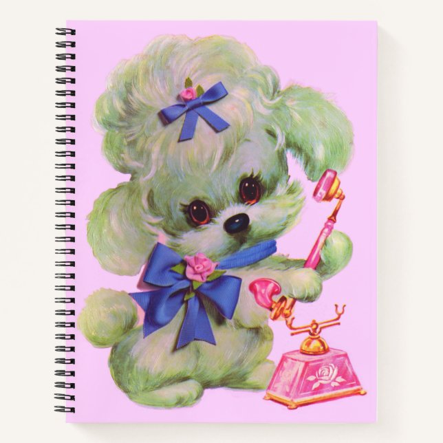 cute poodle with pink telephone notebook (Front)