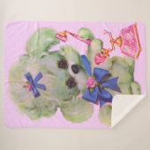 cute poodle with pink telephone sherpa blanket (Front (Horizontal))