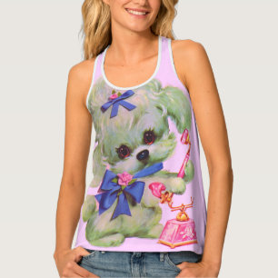 cute poodle with pink telephone tank top