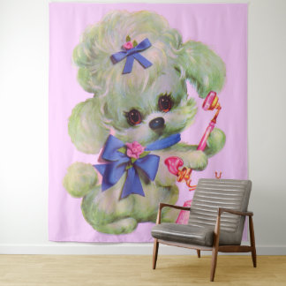 cute poodle with pink telephone tapestry
