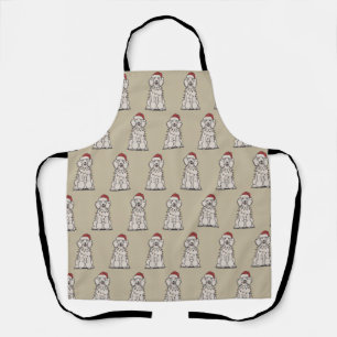 Cute Poodle Wrapped in Christmas Lights Holiday  Apron