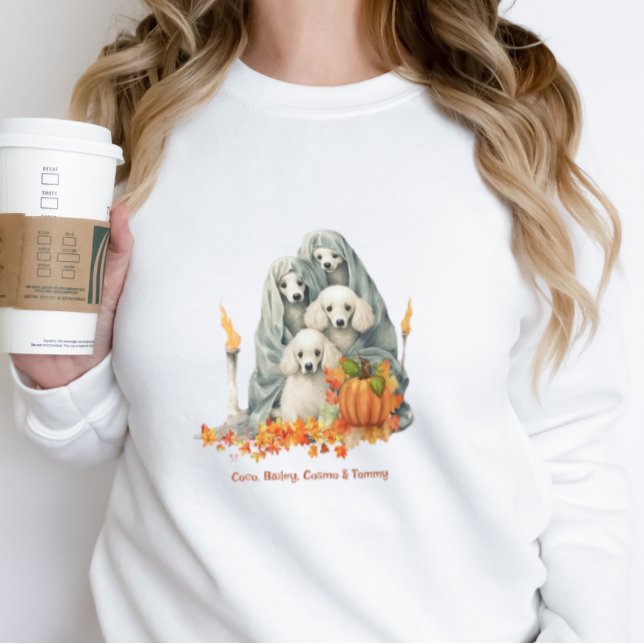 Cute Poodles Family in Ghost Costume Personalized  Sweatshirt (Creator Uploaded)