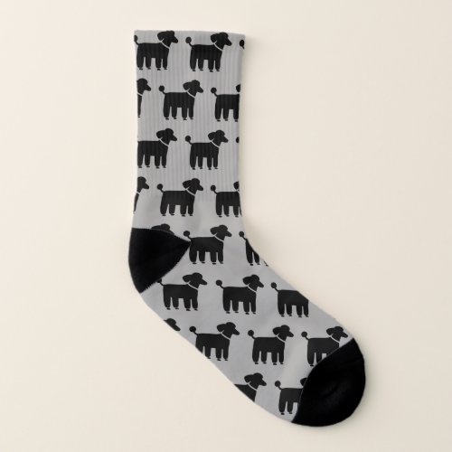 Cute Poodles Pattern Black and Grey Dog Lovers Socks