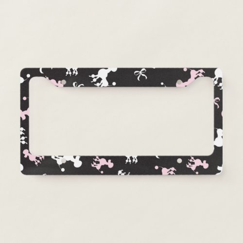 Cute Poodles Pink and Black  License Plate Frame