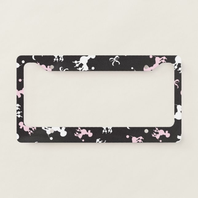 Cute Poodles Pink and Black  License Plate Frame (Front)