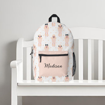 Cute Poodles With Bows Custom Name Printed Backpack by TrendItCo at Zazzle