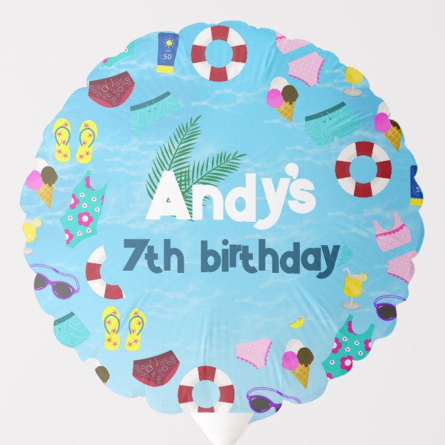 Cute Pool Birthday Party Pattern Balloon (Front)