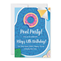 Cute Pool Donut theme party invitation