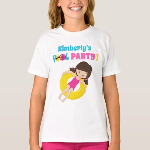 Cute Pool Party Birthday Girl Custom Name T_Shirt