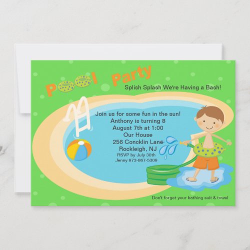 Cute Pool Party Boys Birthday Invitation