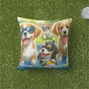 Cute Pool Party Dog Lovers Outdoor Pillow