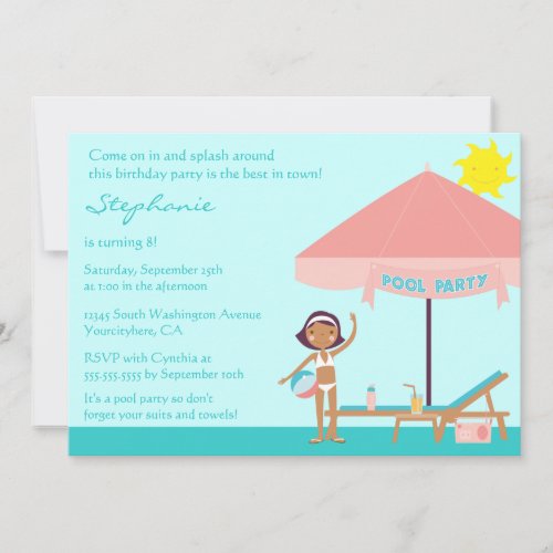 Cute pool party girl's birthday party invitation