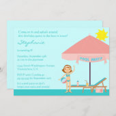 Cute pool party girl's birthday party invitation (Front/Back)