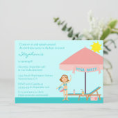 Cute pool party girl's birthday party invitation (Standing Front)