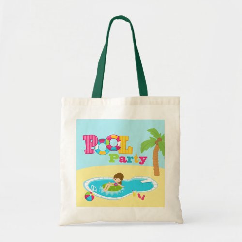 Cute pool party girls birthday party tote bag