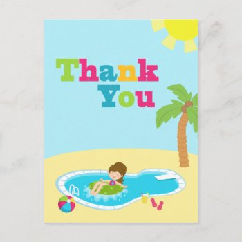 Cute Pool Party Girls Birthday Thank You Post Card by Jamene at Zazzle