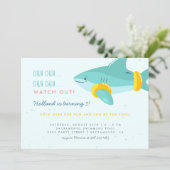 Cute Pool Party Shark Arm Bands Kids Birthday Invitation (Standing Front)