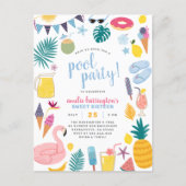 Cute Pool Party Sweet Sixteen Birthday Party Invitation Postcard (Front)