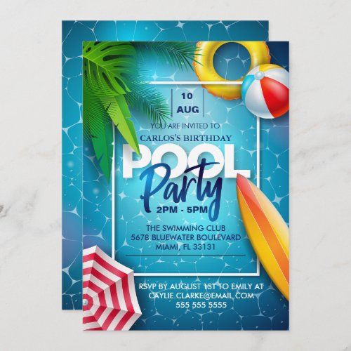 Cute Pool Party Swimming Birthday gift Invitation