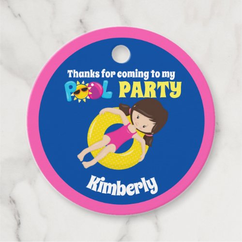 Cute Pool Party Swimming Birthday Girl Custom Favor Tags