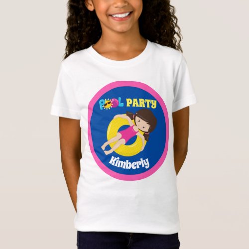 Cute Pool Party Swimming Birthday Girl Custom T_Shirt