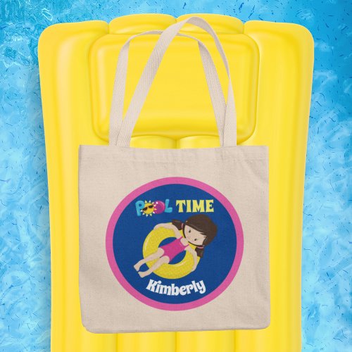 Cute Pool Party Swimming Birthday Girl Custom Tote Bag