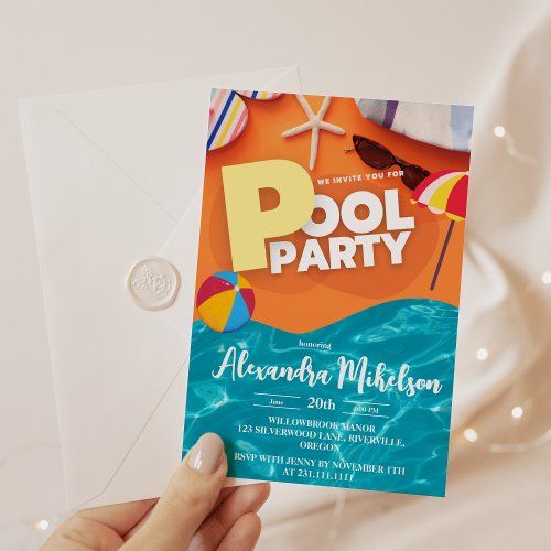 Cute Pool Party Swimming Graduation Invitation