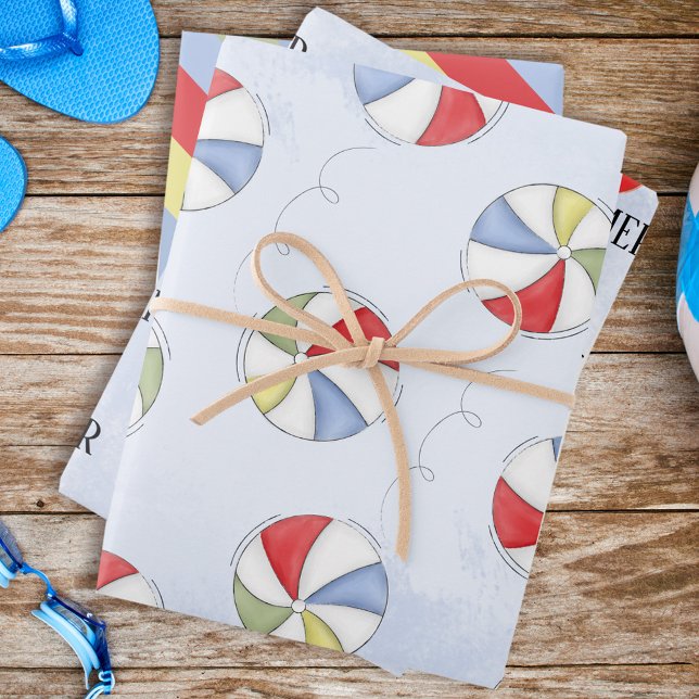 Cute Pool Party Whimsical Beach Balls Funny Wrapping Paper Sheets (Creator Uploaded)