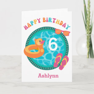 Cute Pool Summer 6th Birthday Card