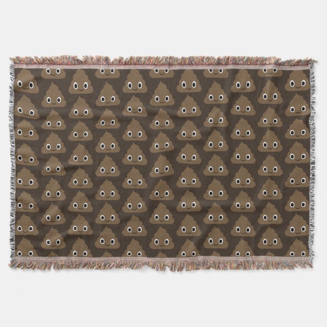 Cute Poop Emoji Pattern | Humorous Happy Poo Throw Blanket (Front)