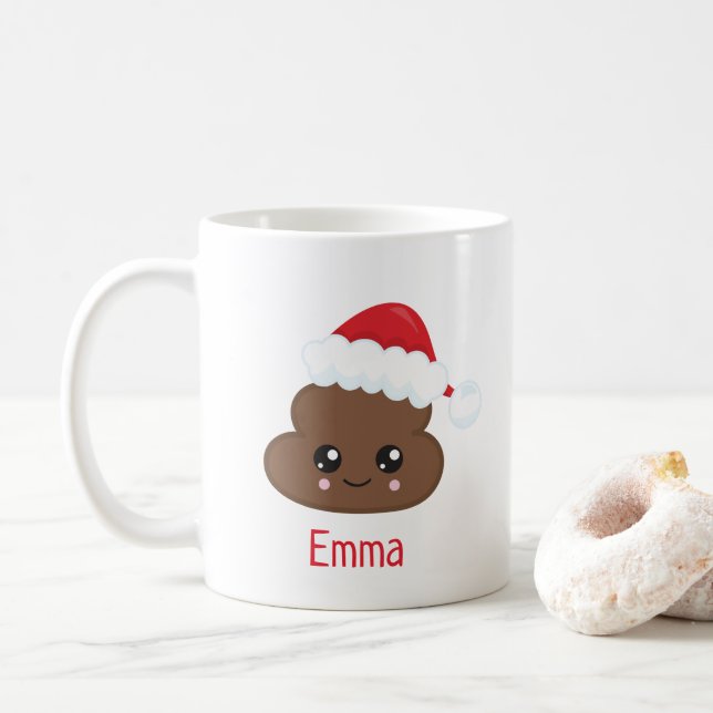 Cute Poop Emoji Personalized Christmas Mug (With Donut)