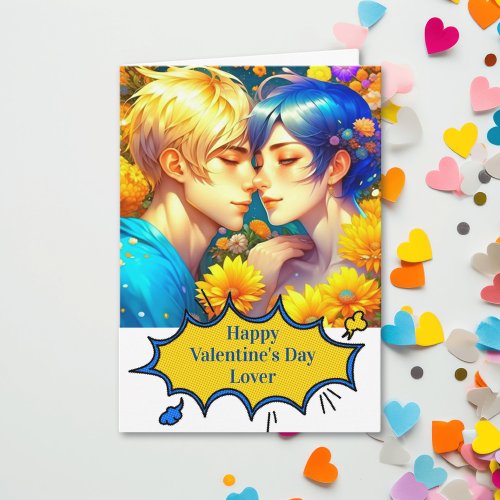 Cute Pop Art Anime Couple Valentines Day Card