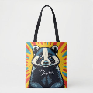 Cute Pop Art Badger Personalized Tote Bag
