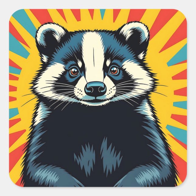 Cute Pop Art Badger Square Sticker (Front)