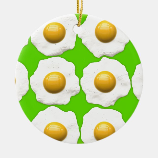 Cute pop art eggs on lime green background ceramic ornament (Front)