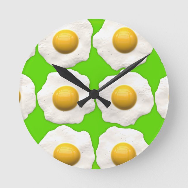 Cute pop art eggs on lime green background round clock (Front)