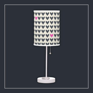 Cute Pop Art Hearts in Mod Dark Gray and Hot Pink Table Lamp