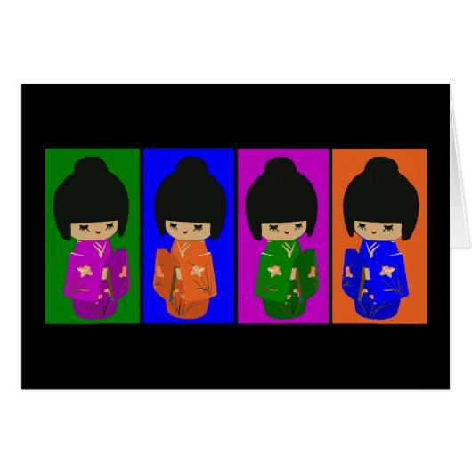 Cute Pop Art Kokeshi Dolls Cards (Front Horizontal)