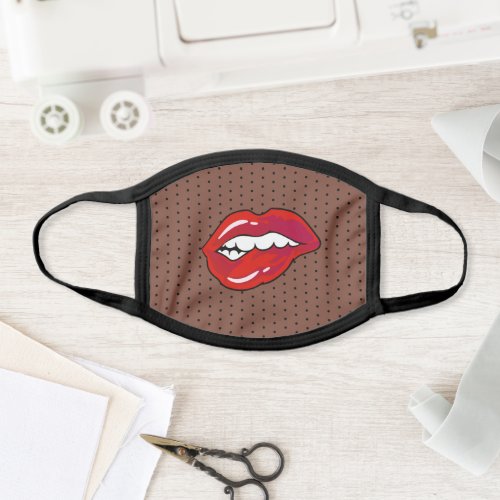 Cute Pop Art Style Biting Red Lips Face Mask