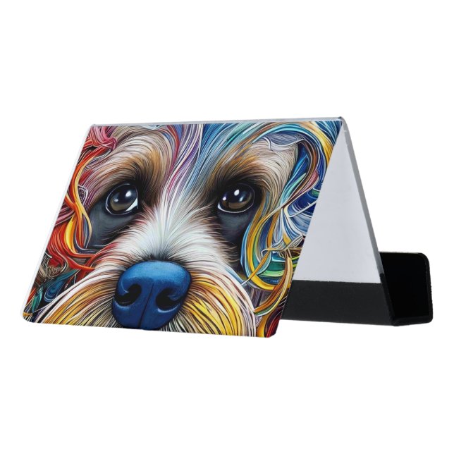 Cute Pop Art Terrier   Desk Business Card Holder (Angled Back)