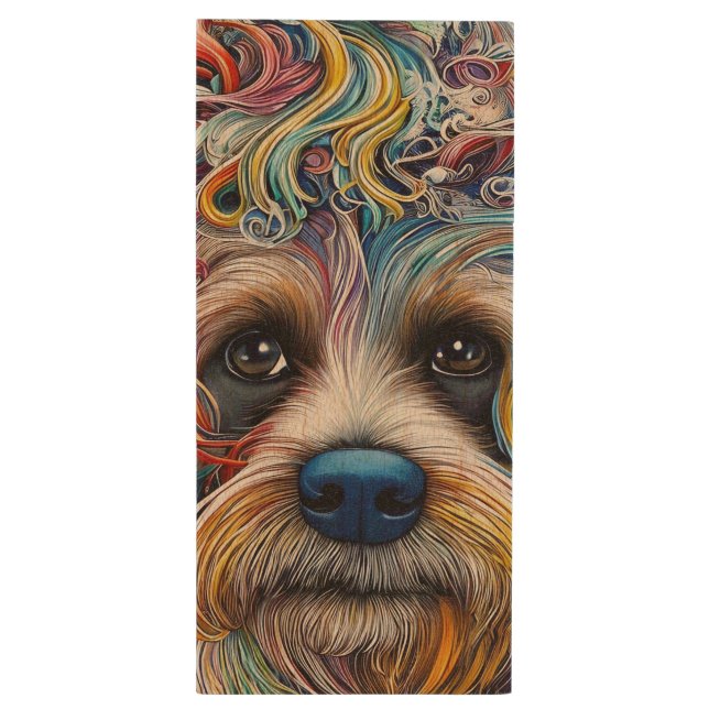 Cute Pop Art Terrier   Wood Flash Drive (Back (Vertical))