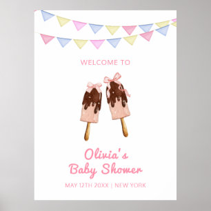 Cute Popcicle Bow Ice Cream Baby Shower Welcome  Poster