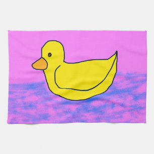 Cute Popcorn Anime Ducky on Pink Kitchen Towels